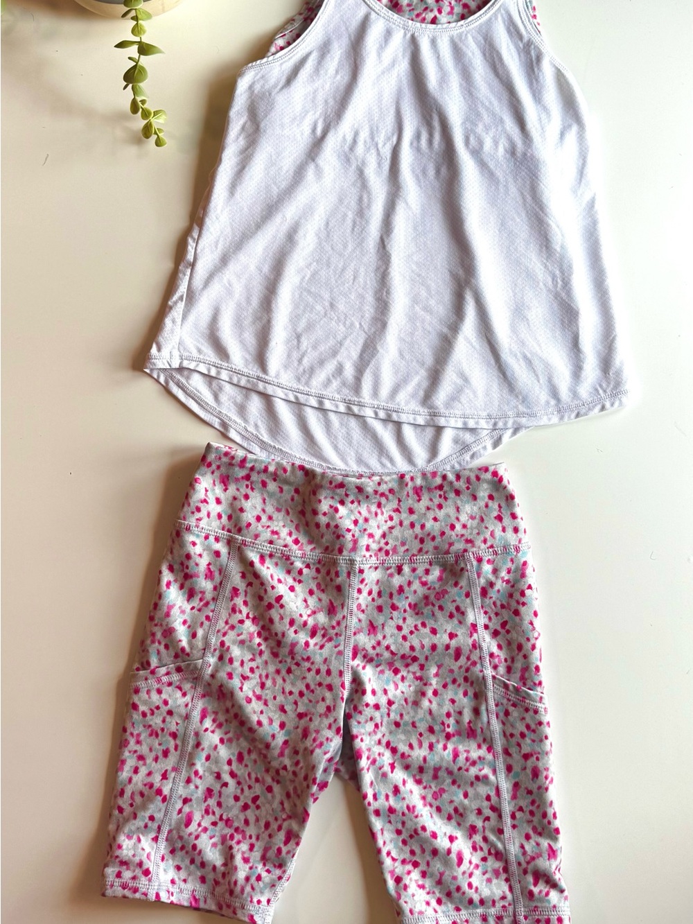 Zella Girls Athletic Tank & Bike Shorts Set Size S (7/8) Pink Print